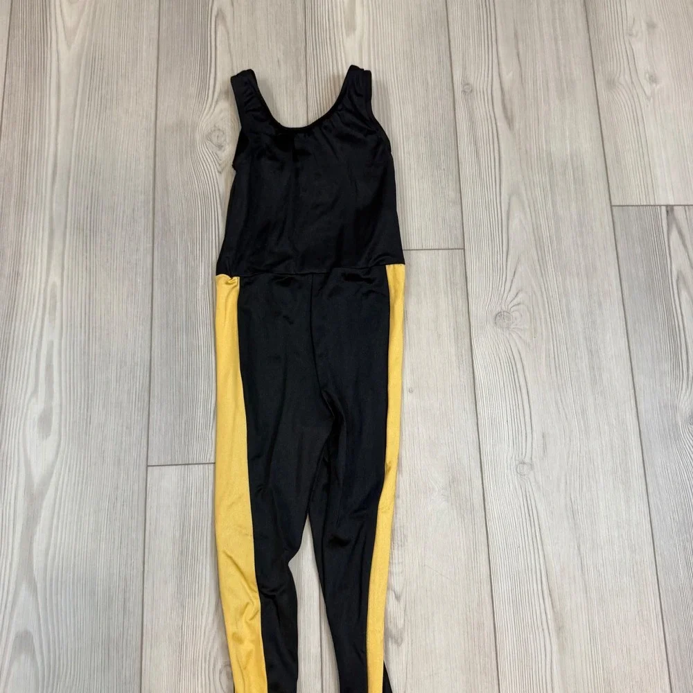 Weissman Girls Black Yellow Stripe Dance Unitard Jumpsuit 15471 SC Small Child